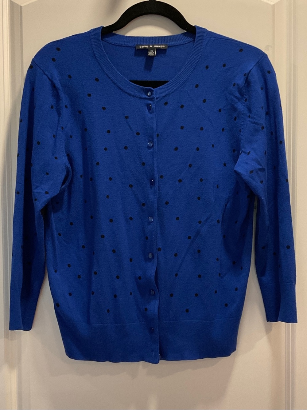 Cable & Gauge Royal Blue Polka Dot Button Cardigan